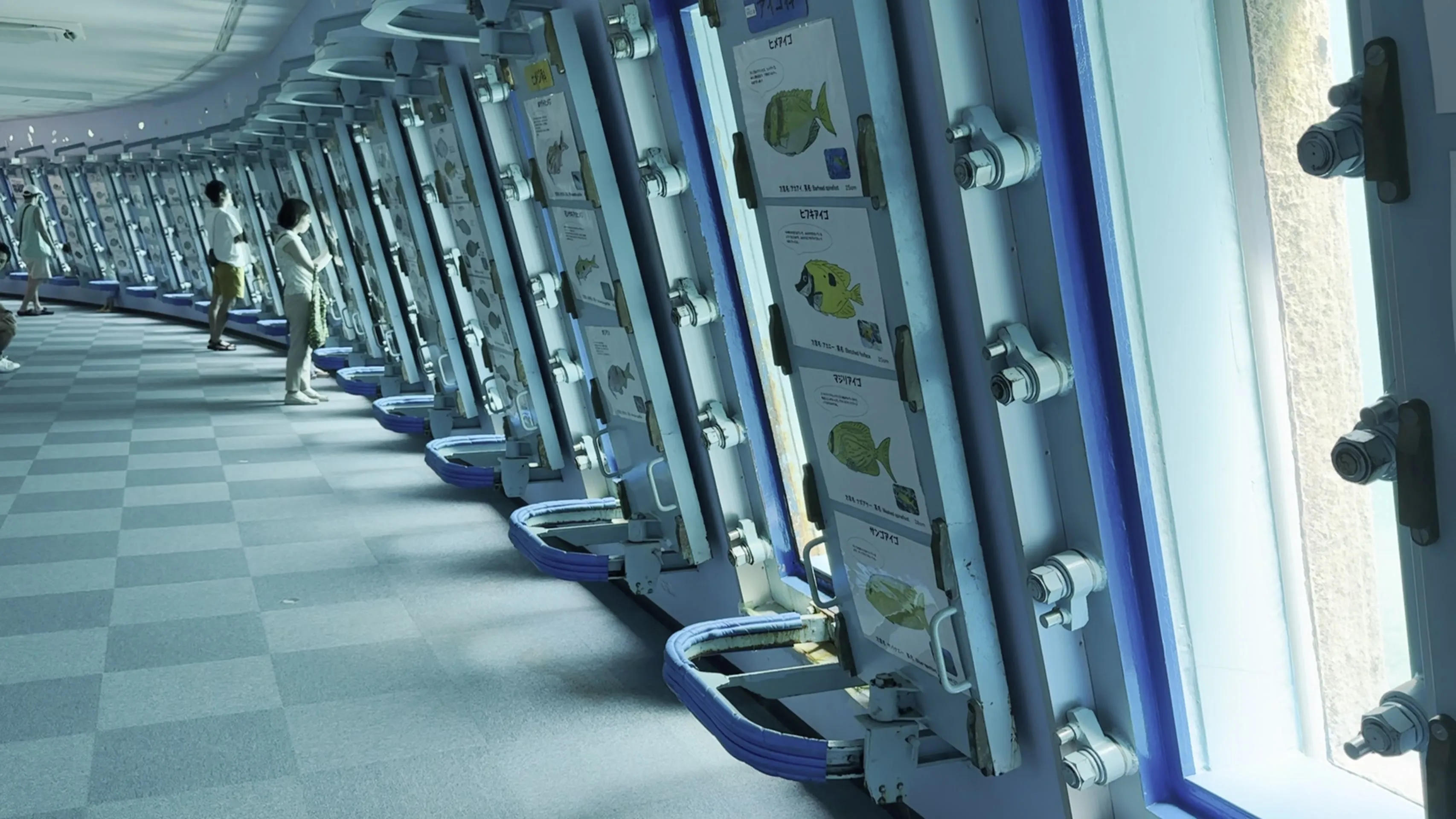 地下の窓越しに見える宮古ブルーの海